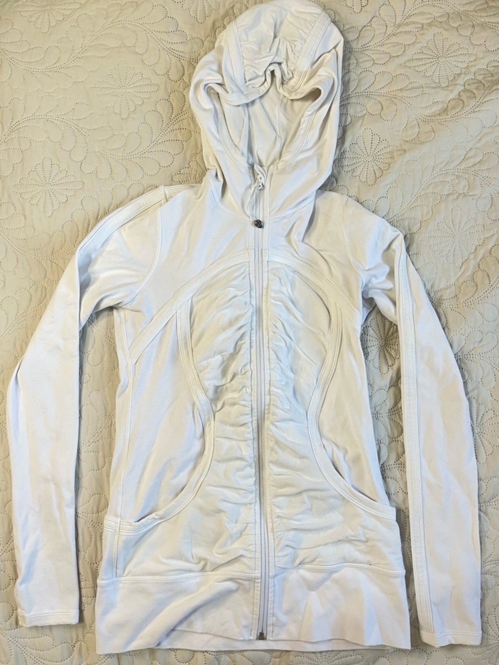White Lululemon Pure Balance Jacket 6. With Thumb Holes and Pockets and Hood!